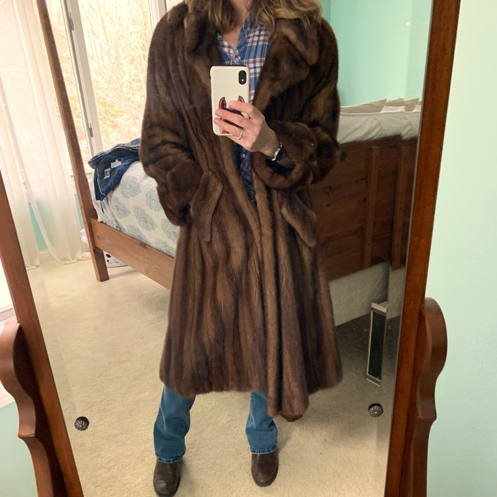 46” Classy Demi Mink Real Fur Coat with Belt